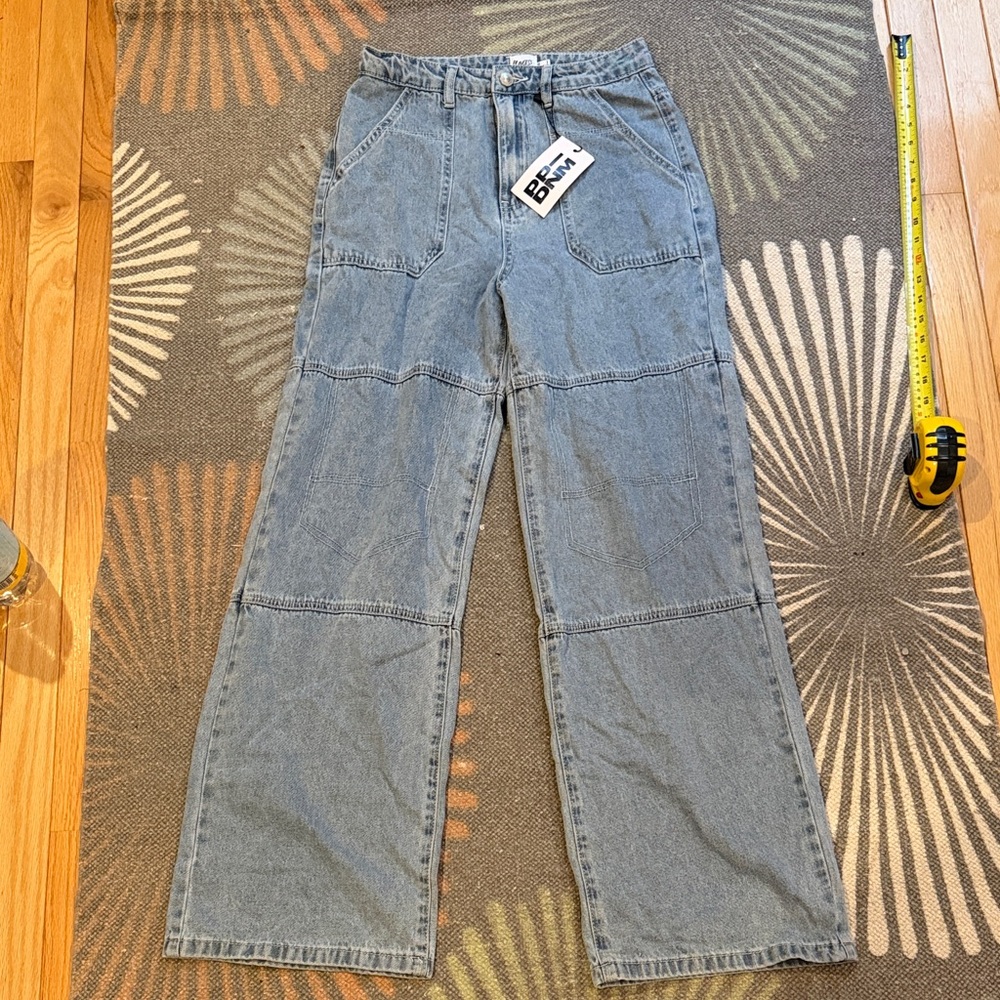 Princess Polly Light Wash Wide Leg Patchwork Jeans
